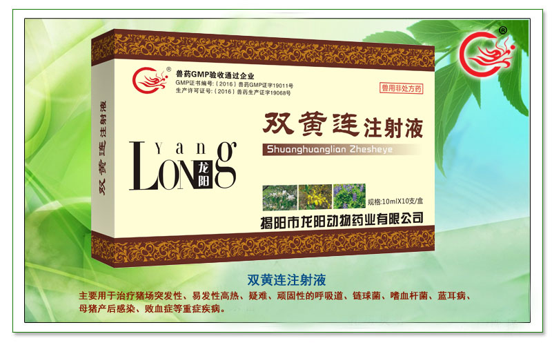 龙阳双黄莲注射液,治疗猪突发性、顽固性的呼吸道感染等疾病，效果显著