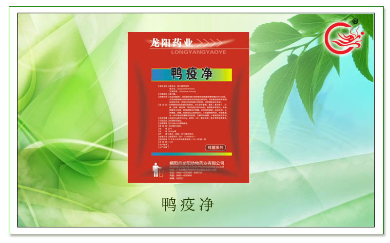 鸭疫净，主治 鸭鹅 顽固性肠炎、霍乱等疾病，促进肠道吸收率